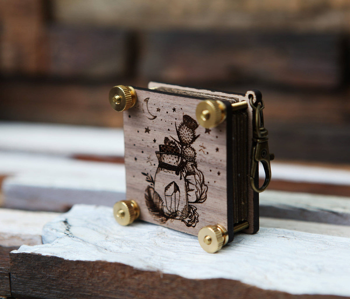 Engraved Walnut Wood Flower Press Kit with Brass Bolts