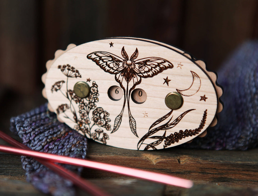 Luna Moth Cherry Wood Knitting Row Counter