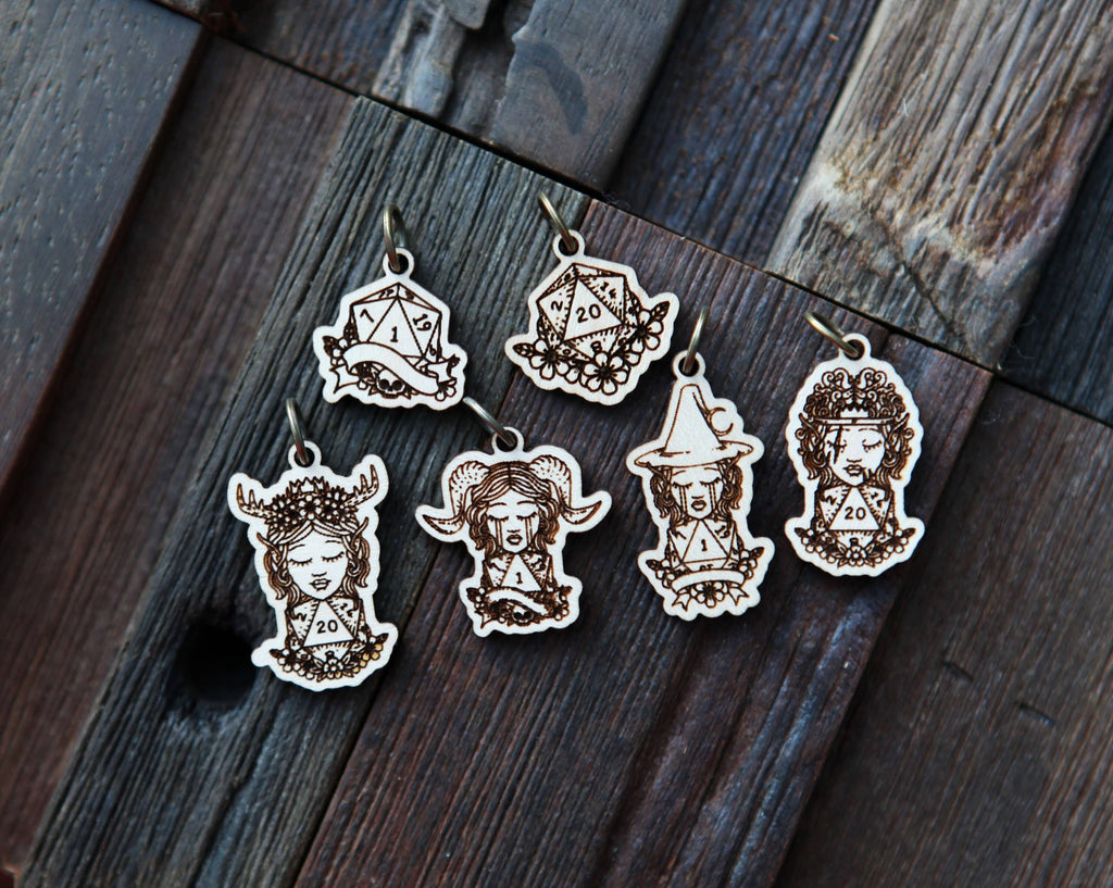 D20 Dice Stitch Markers of DND Classes