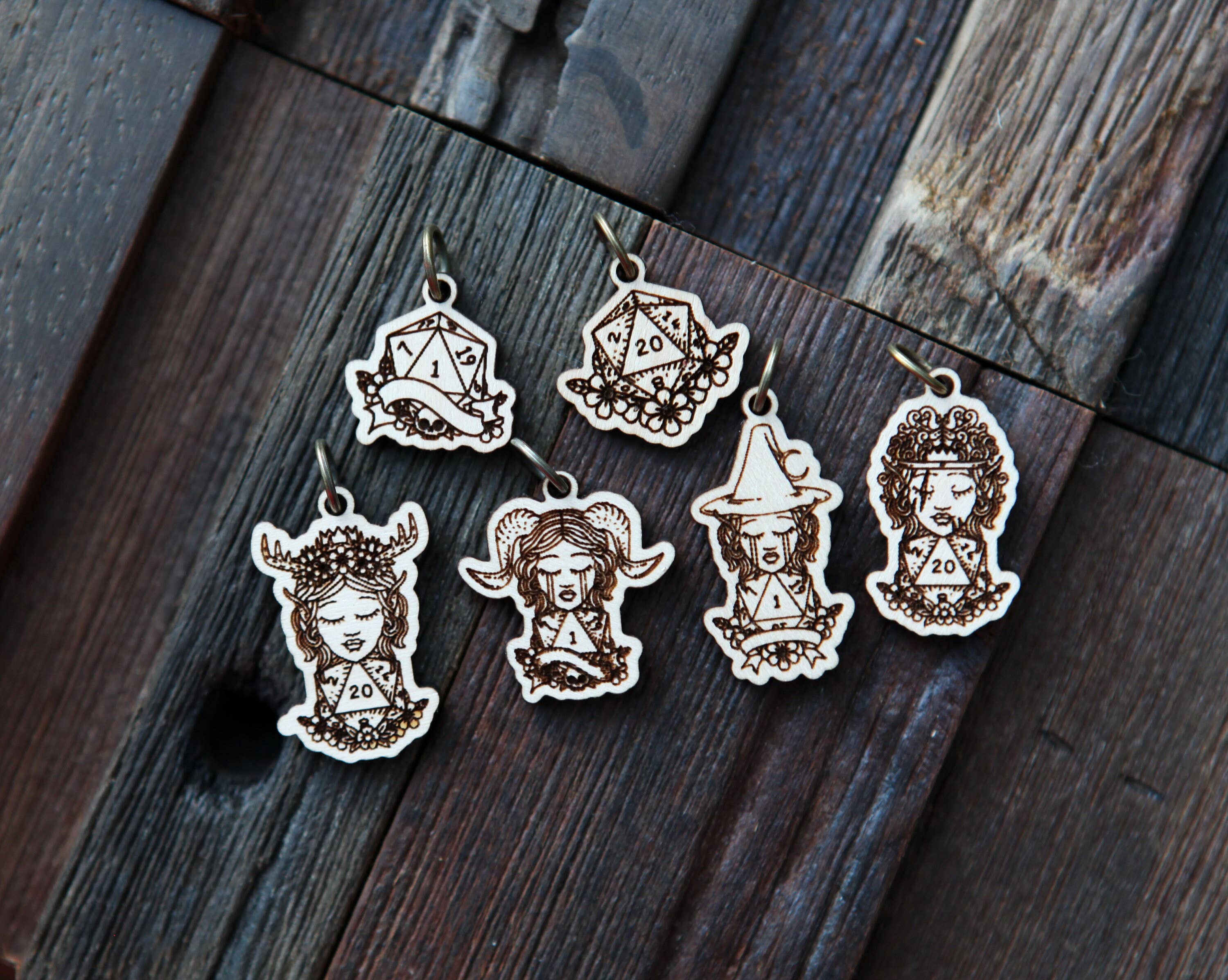 D20 Dice Stitch Markers of DND Classes