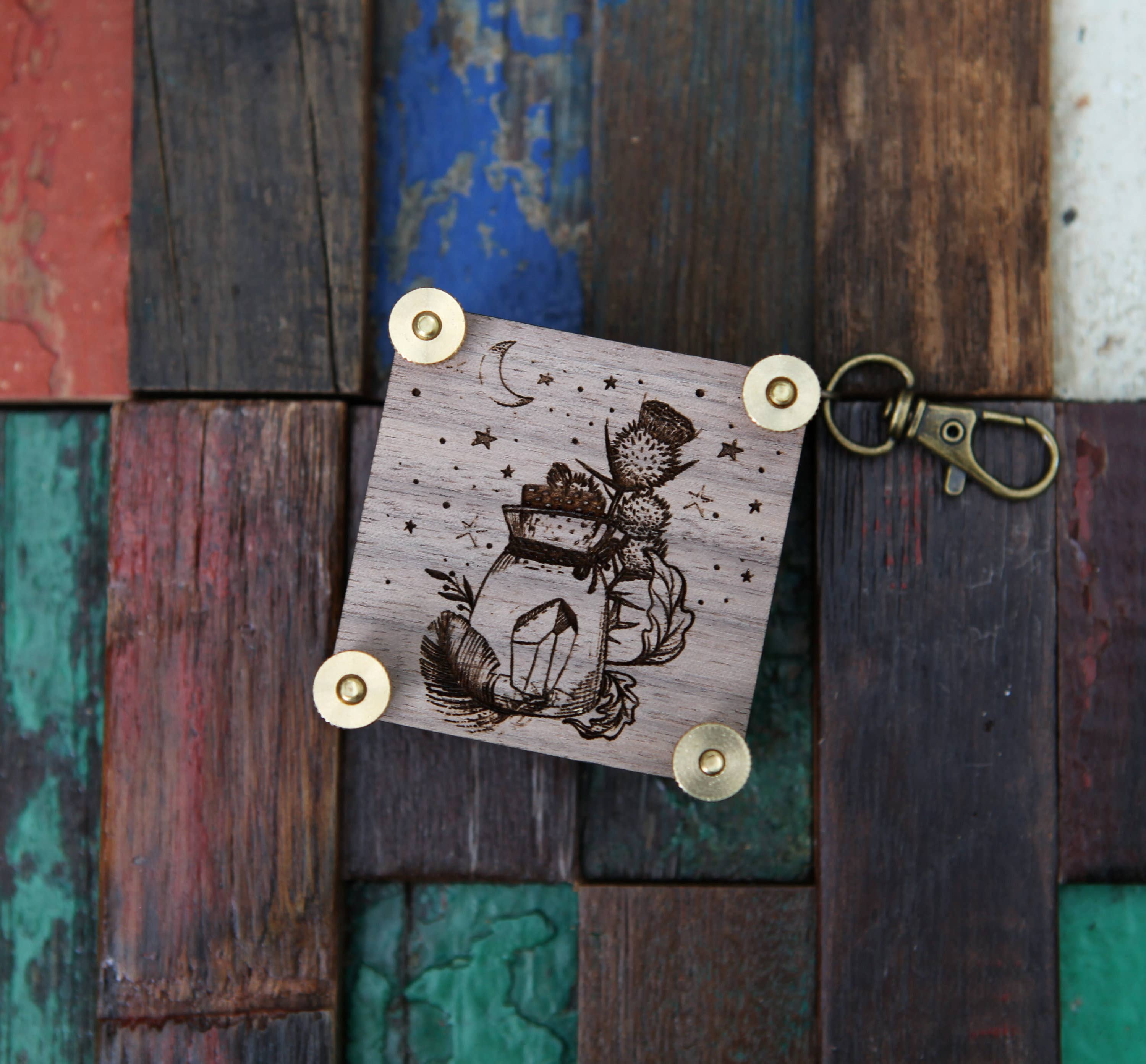 Engraved Walnut Wood Flower Press Kit with Brass Bolts