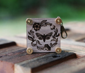 Walnut & Brass Moth-Engraved Flower Press Kit with Inserts