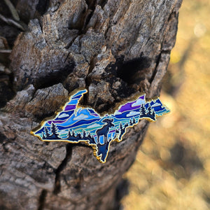Upper Peninsula Enamel Pin with Moose