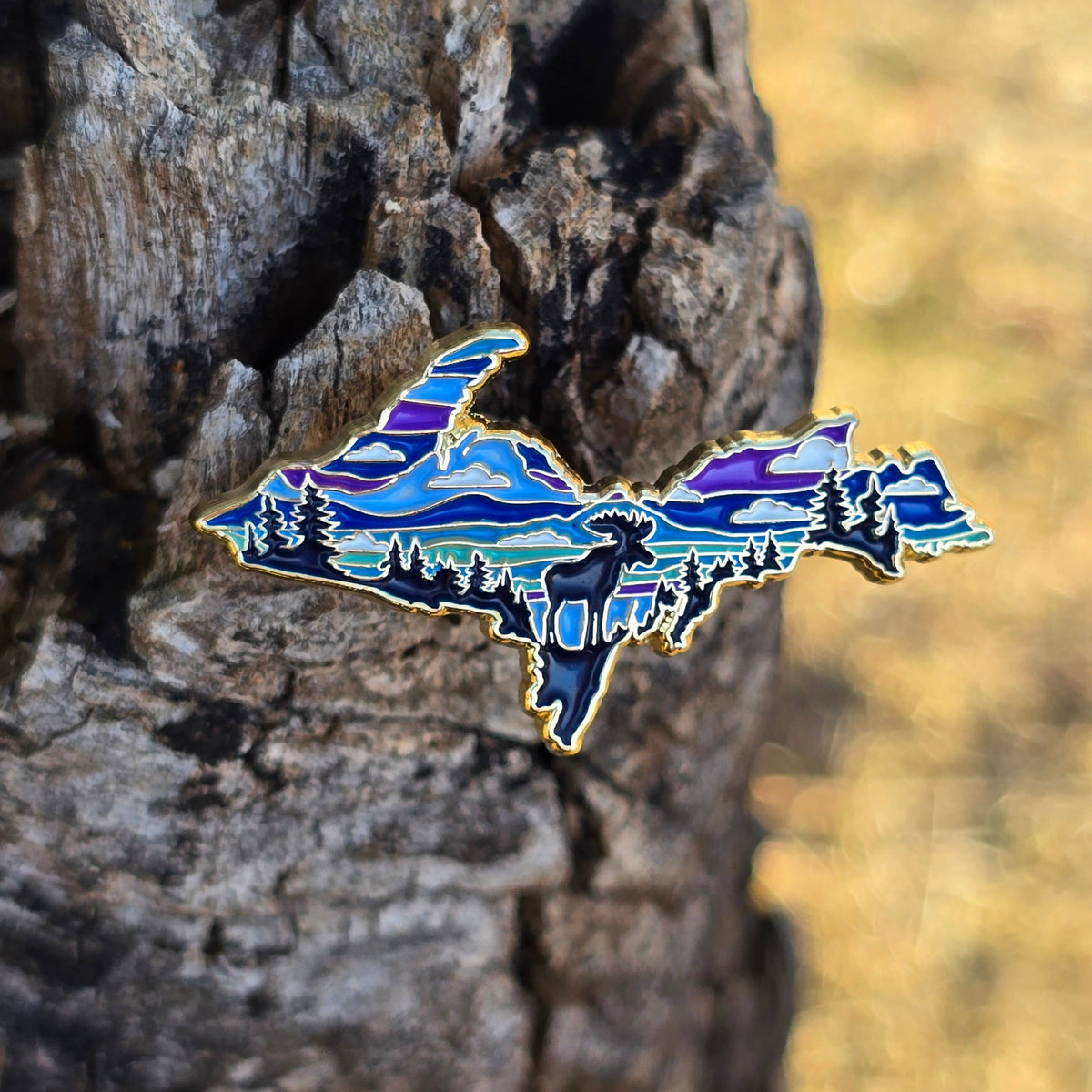 Upper Peninsula Enamel Pin with Moose