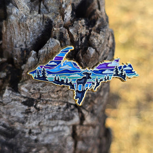 Upper Peninsula Enamel Pin with Moose