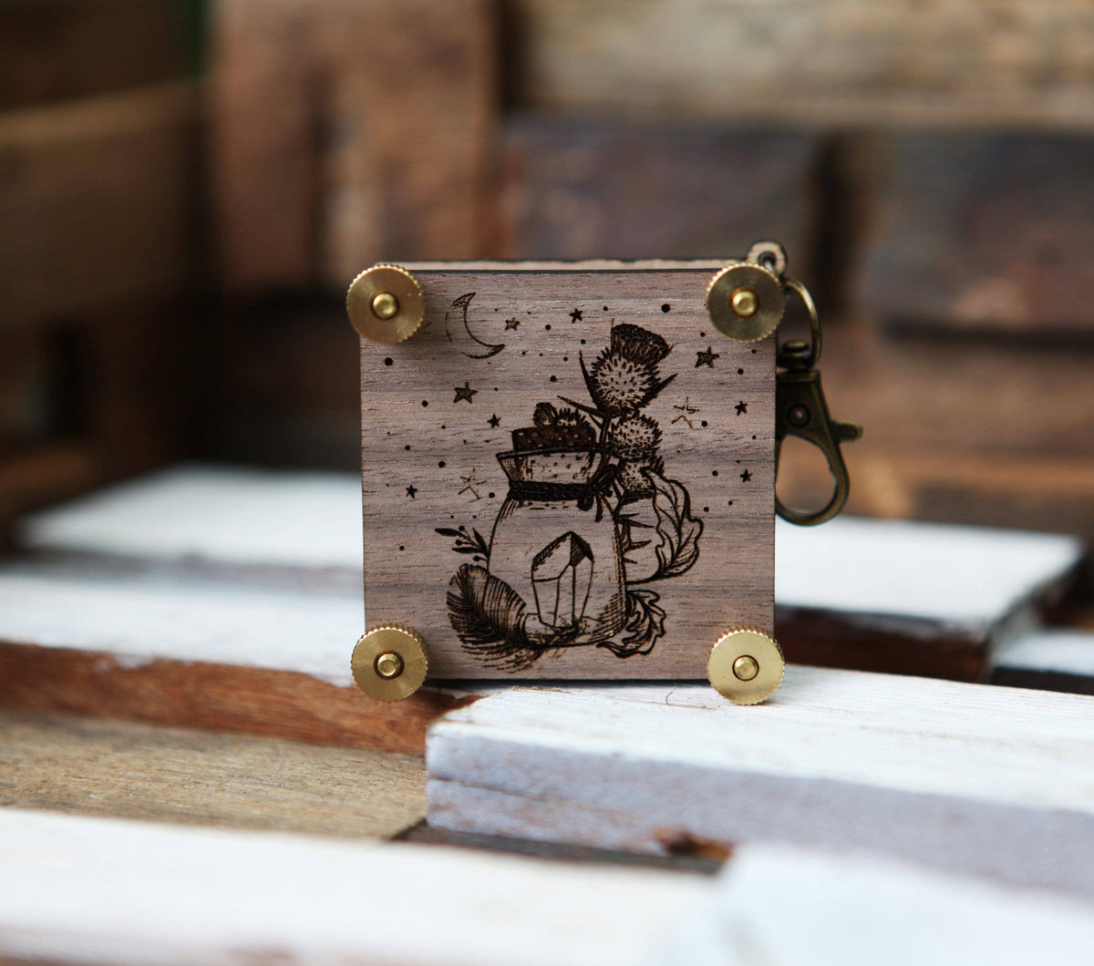 Engraved Walnut Wood Flower Press Kit with Brass Bolts