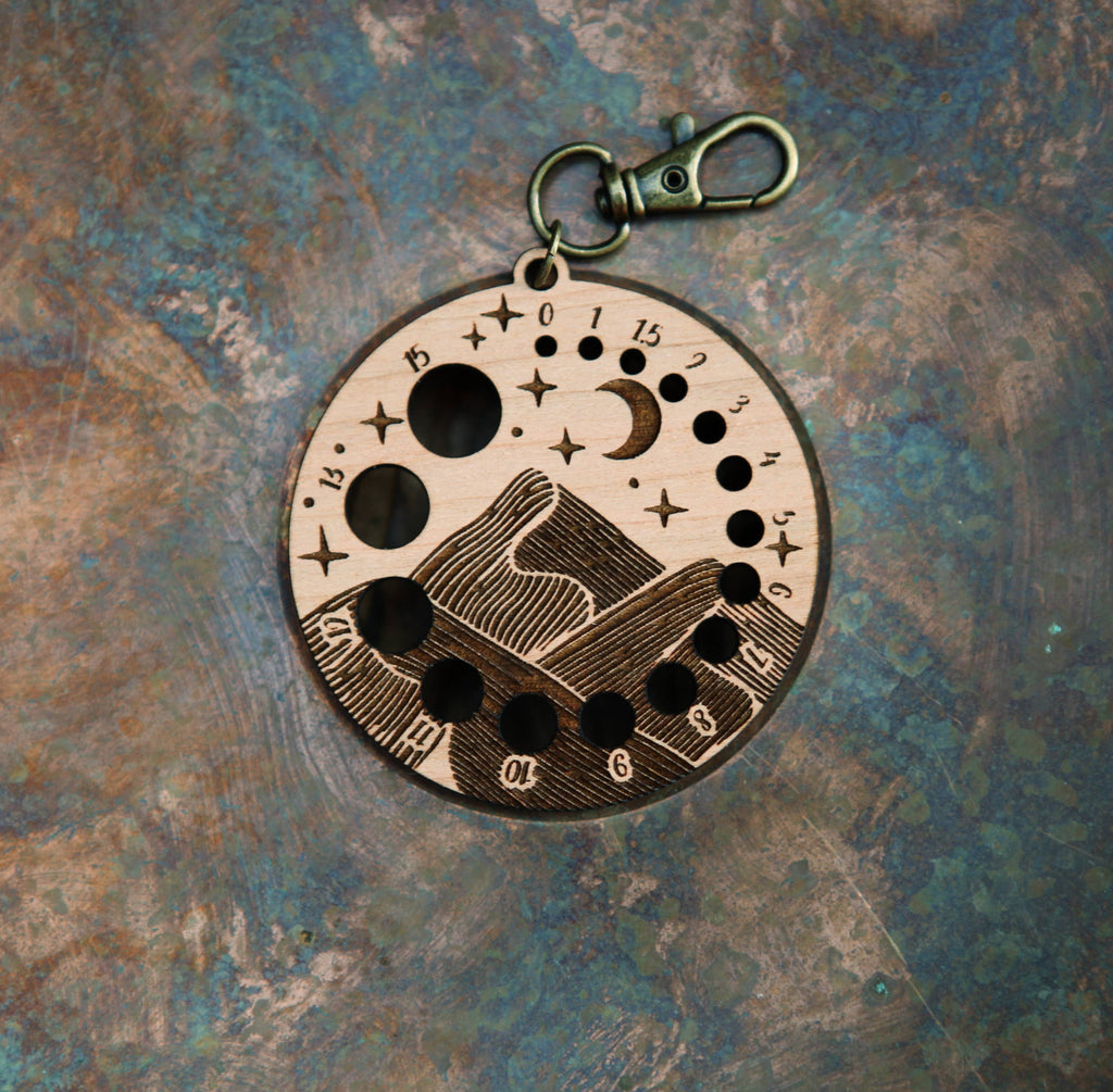 Cherry Wood Knitting Needle Gauge with Night Sky Motif