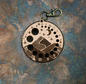 Cherry Wood Knitting Needle Gauge with Night Sky Motif