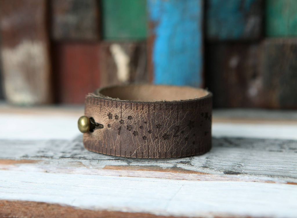 Leather Ruler Cuff with Bronze Stud