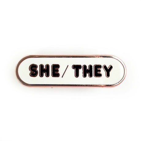 She/They Pronoun Plaque Enamel Pin