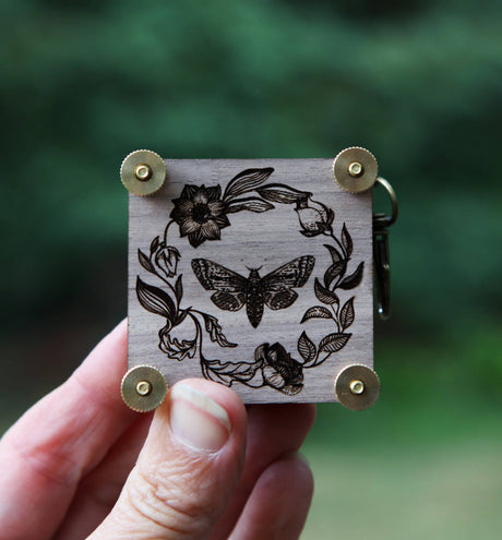 Walnut & Brass Moth-Engraved Flower Press Kit with Inserts