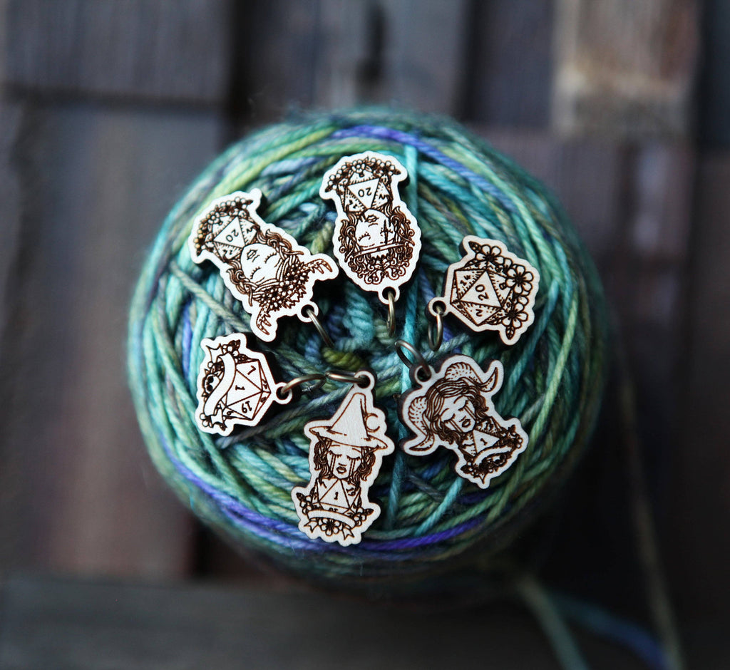 D20 Dice Stitch Markers of DND Classes