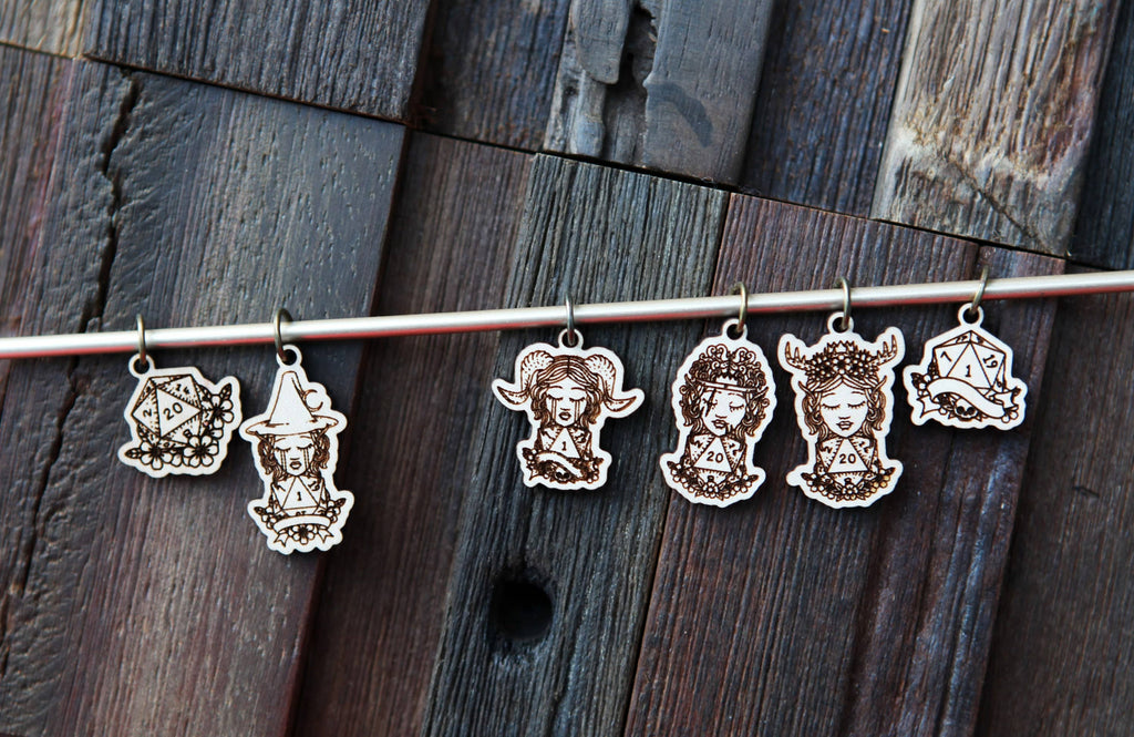 D20 Dice Stitch Markers of DND Classes