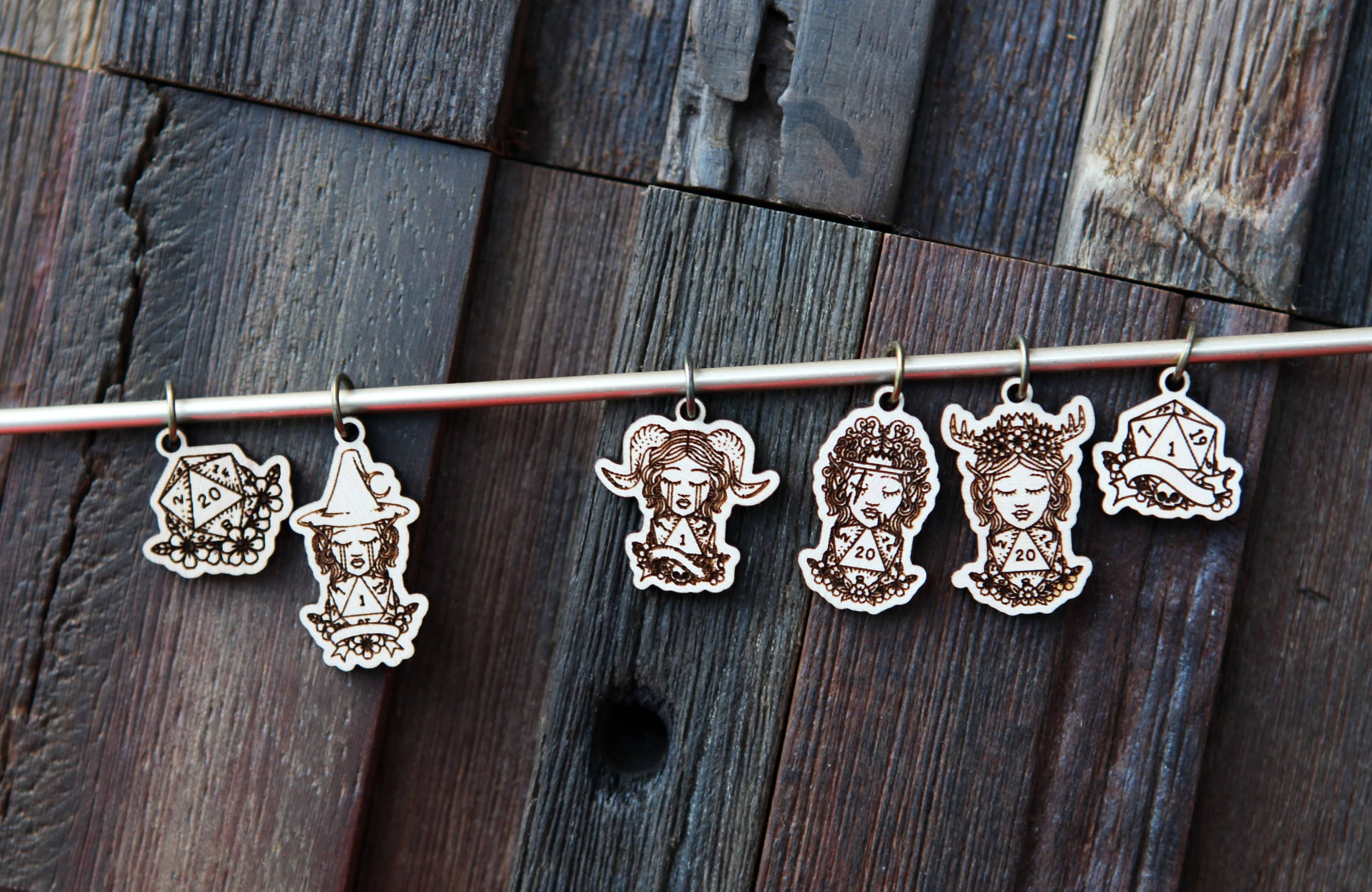 D20 Dice Stitch Markers of DND Classes