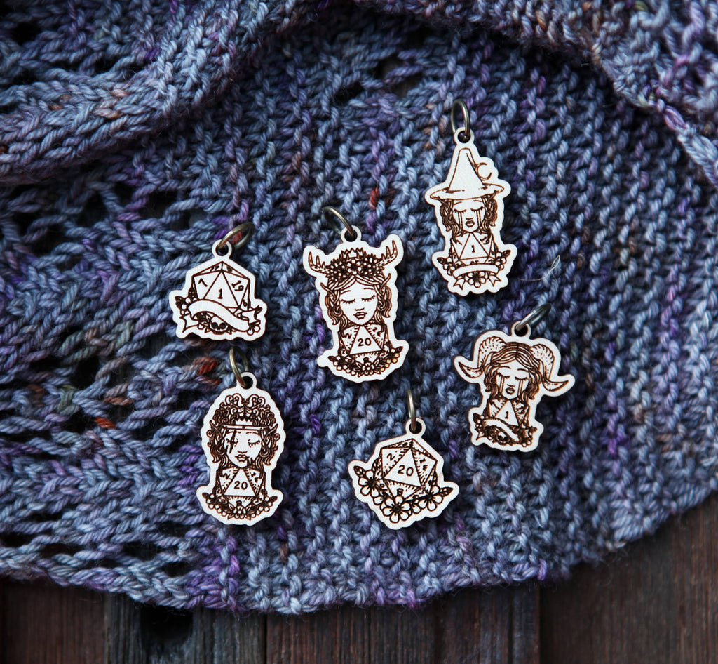 D20 Dice Stitch Markers of DND Classes