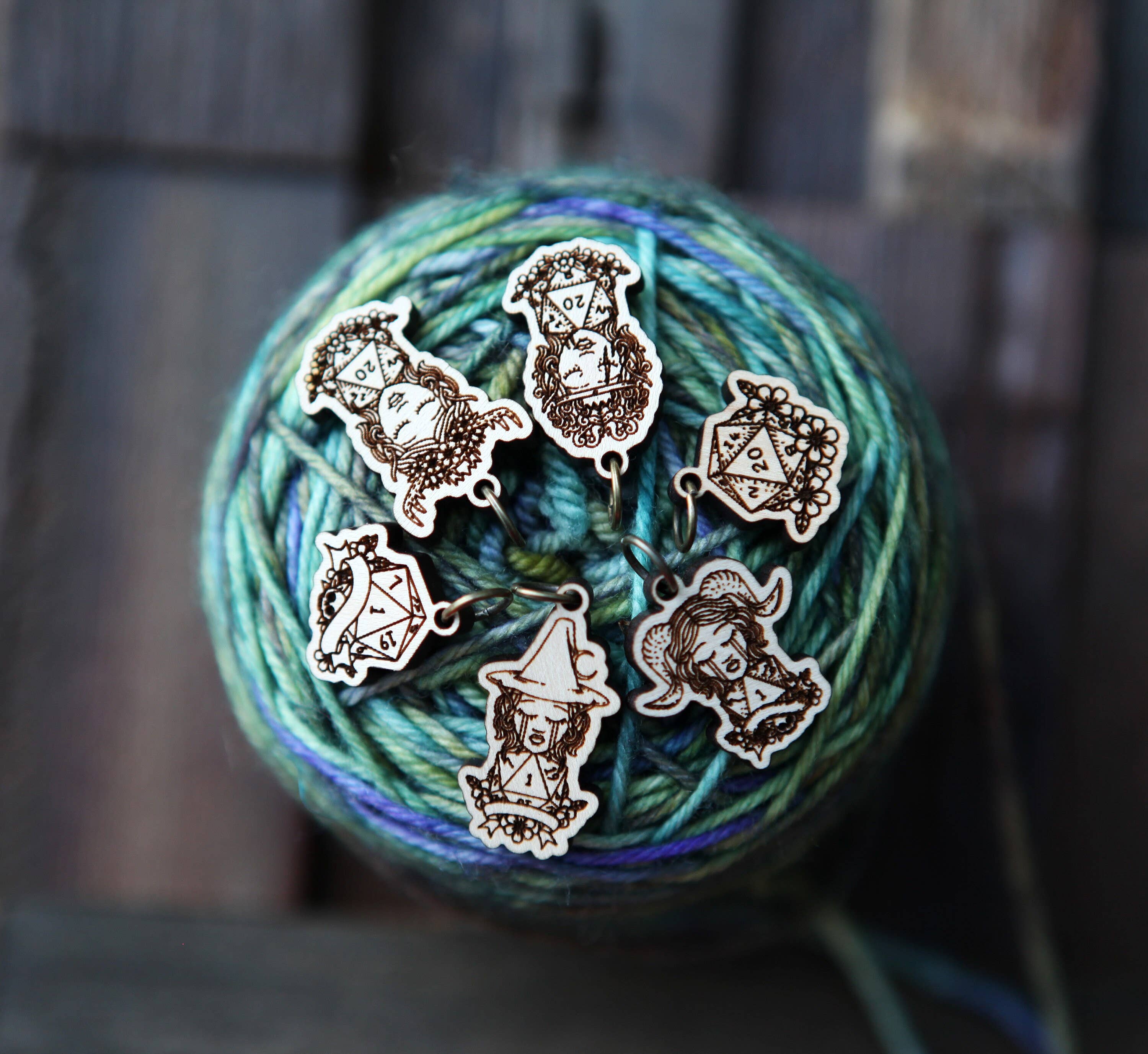 D20 Dice Stitch Markers of DND Classes