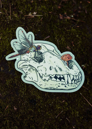 Bog Wolf Skull Dragonfly Mushroom Sticker