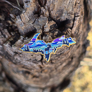 Upper Peninsula Enamel Pin with Moose