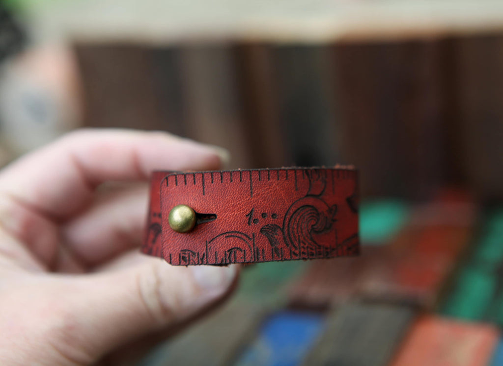 Leather Ruler Cuff with Bronze Stud