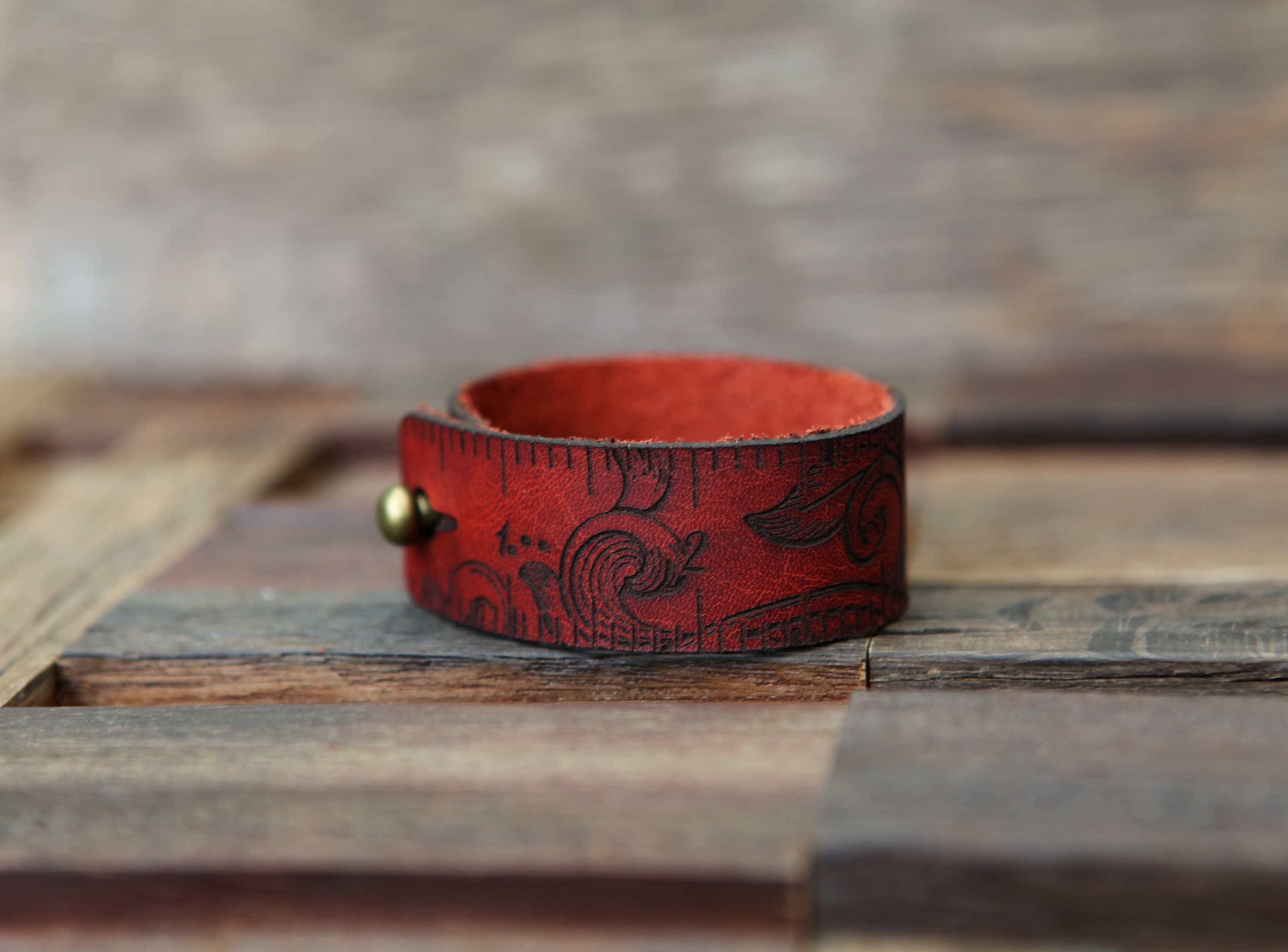 Leather Ruler Cuff with Bronze Stud