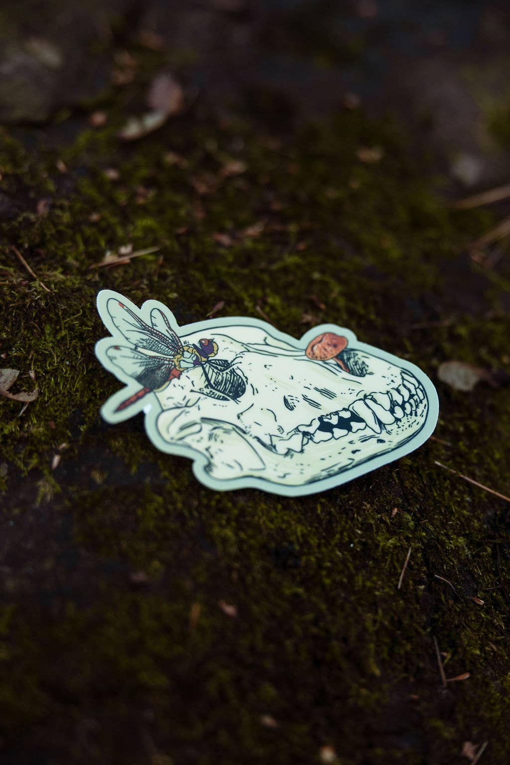 Bog Wolf Skull Dragonfly Mushroom Sticker