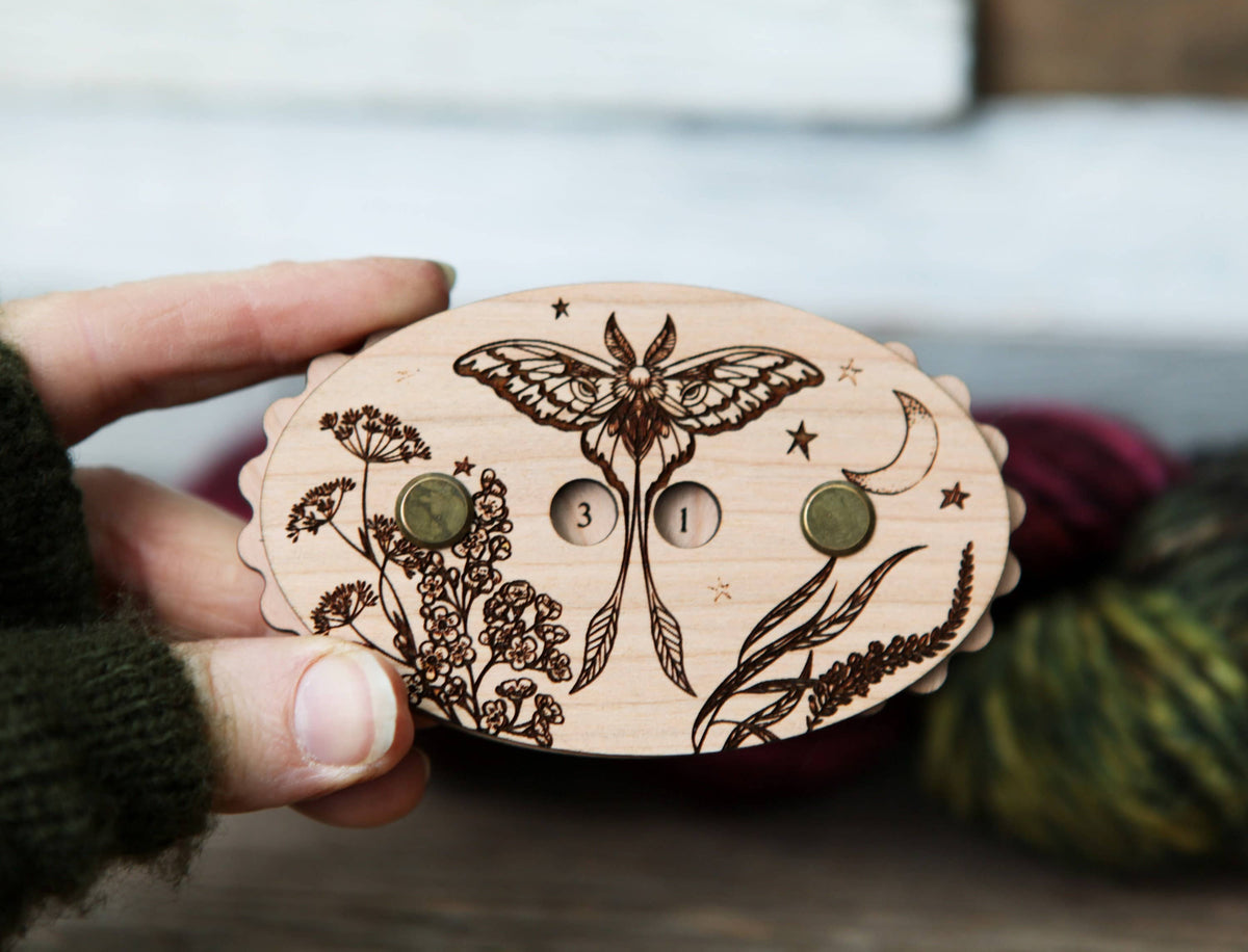 Luna Moth Cherry Wood Knitting Row Counter