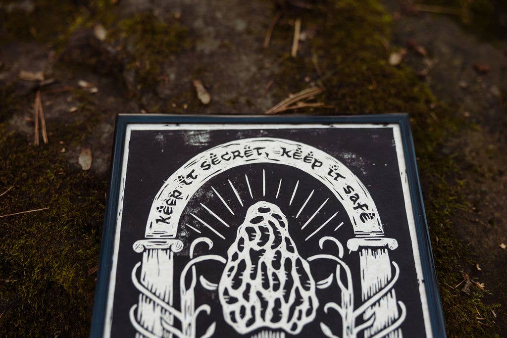 Morel Linocut Print (Keep it Secret!)