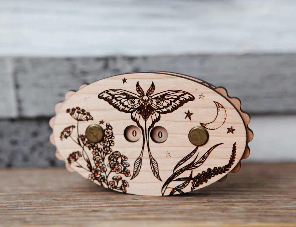 Luna Moth Cherry Wood Knitting Row Counter