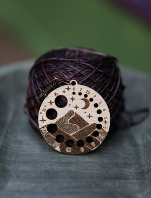 Cherry Wood Knitting Needle Gauge with Night Sky Motif