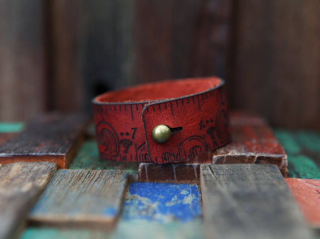 Leather Ruler Cuff with Bronze Stud